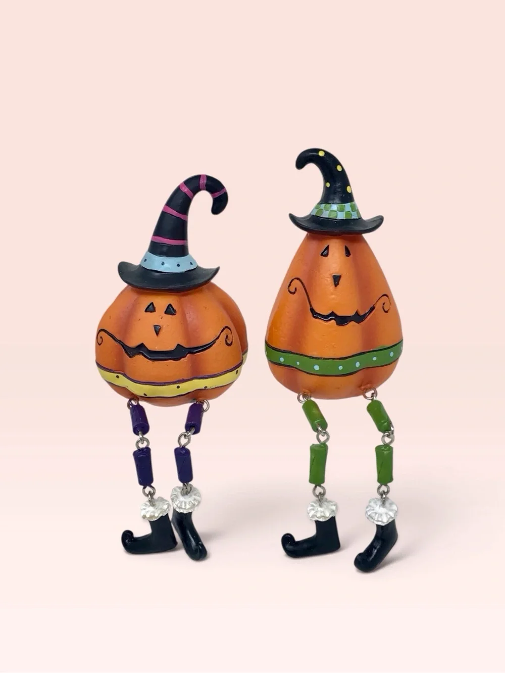 Anthropomorphic Set of Halloween Pumpkin  Shelf Sitters  Witches Jack-o'-Lantern
